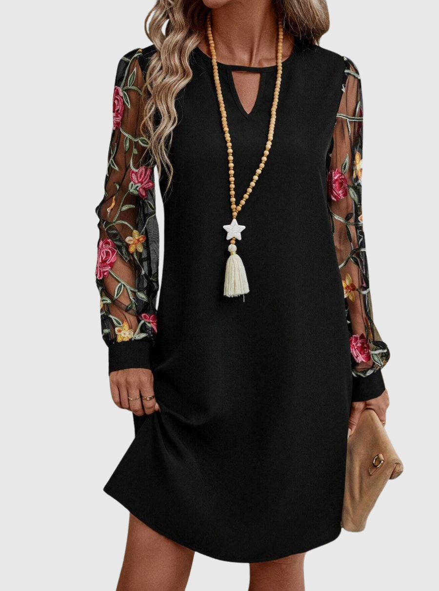 Ellis | Women's Dress with Plunging Neckline and Sheer Sleeves