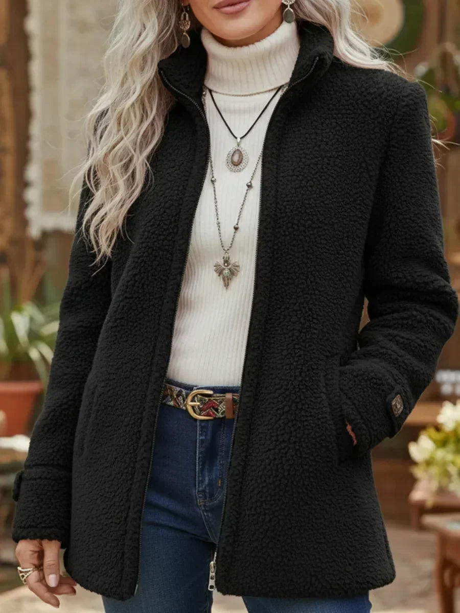 Chanelle | Full-Zip Lambswool-Feel Stand Collar Jacket