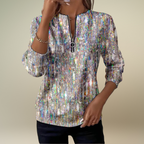 Printed Sweatshirt with Long Sleeves and Half-Zip